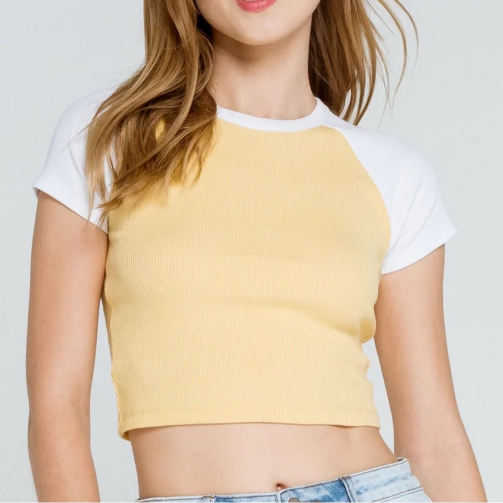 Full Tilt Yellow and White Crop Top
Size: S